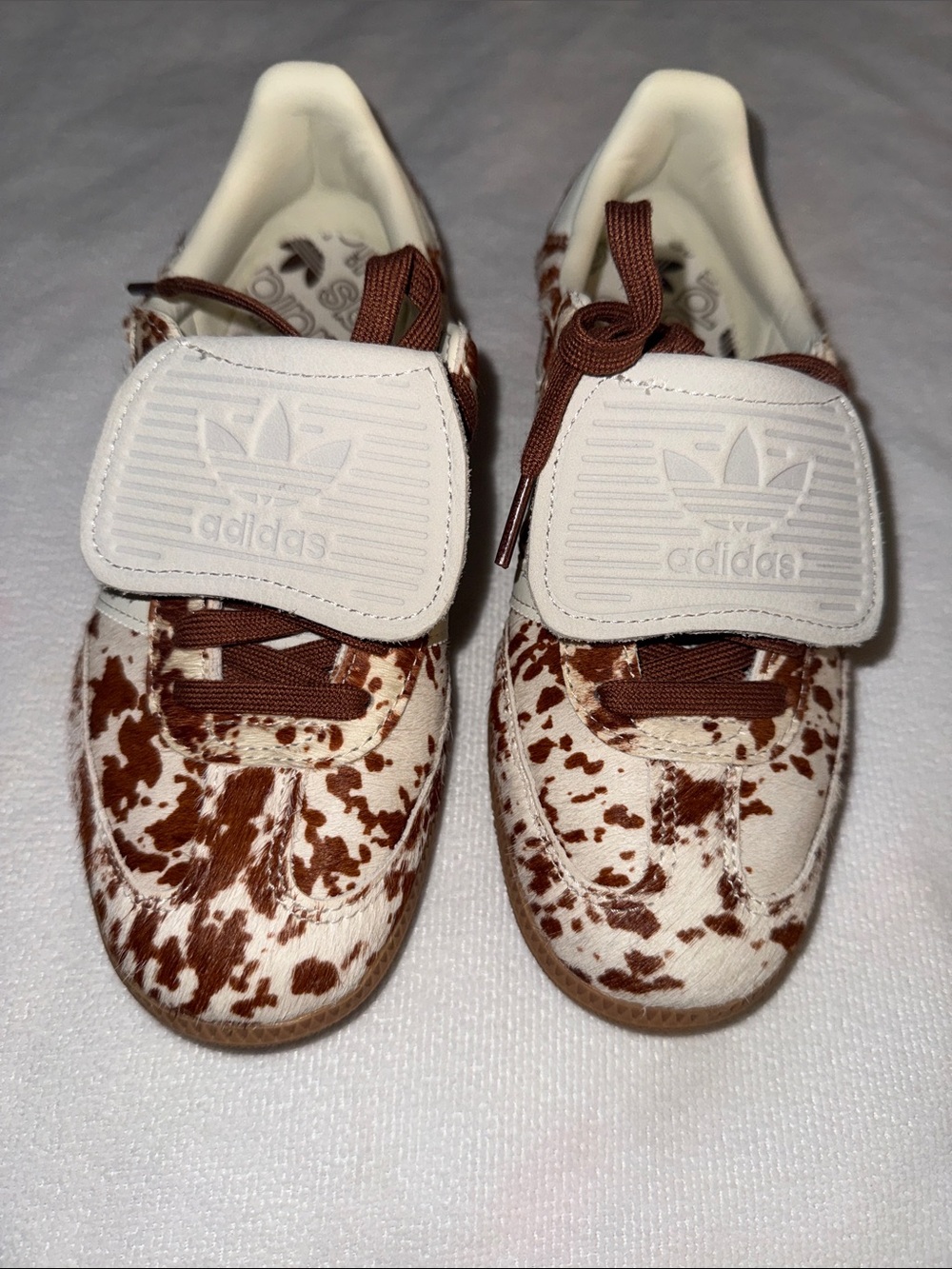 adidas Originals White & Brown Cow-Print Kids Sneakers
